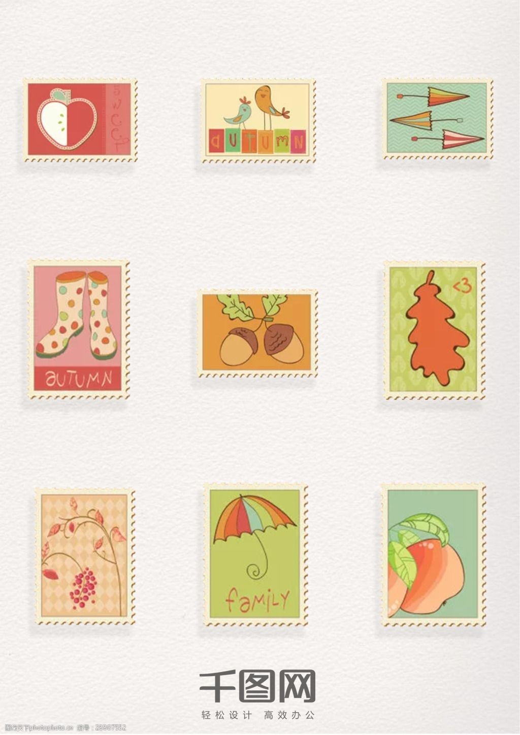 卡通邮票 邮票 卡通图案 插画 邮票元素 邮票图案 邮票装饰元素 彩色