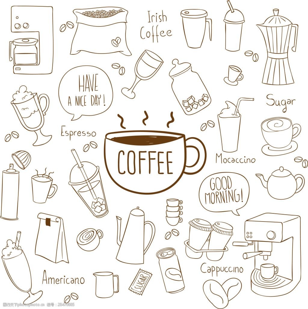 关键词:手绘线条咖啡元素 手绘 简约 素描 线条 咖啡 杯子 png 免抠