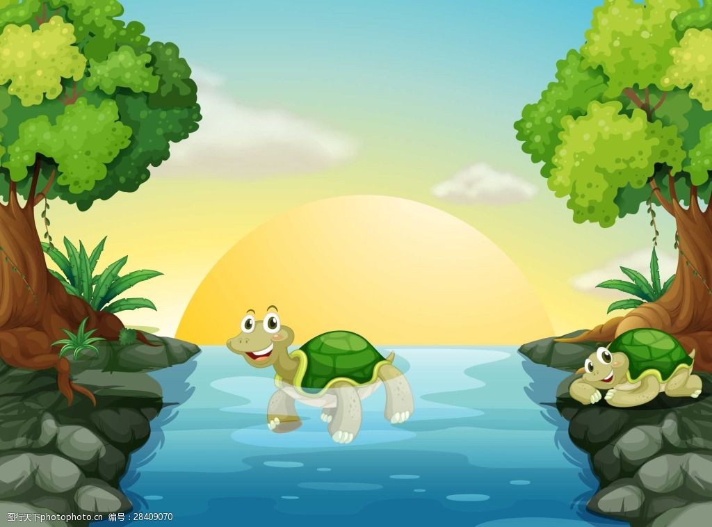 关键词:小河里的可爱的小乌龟插画 卡通 可爱 小河 风景 大树 小乌龟