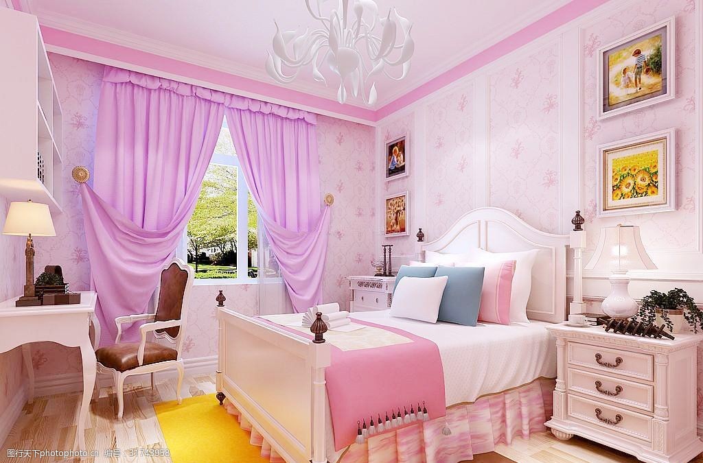 2017粉色女生小卧室装修窗帘颜色效果图