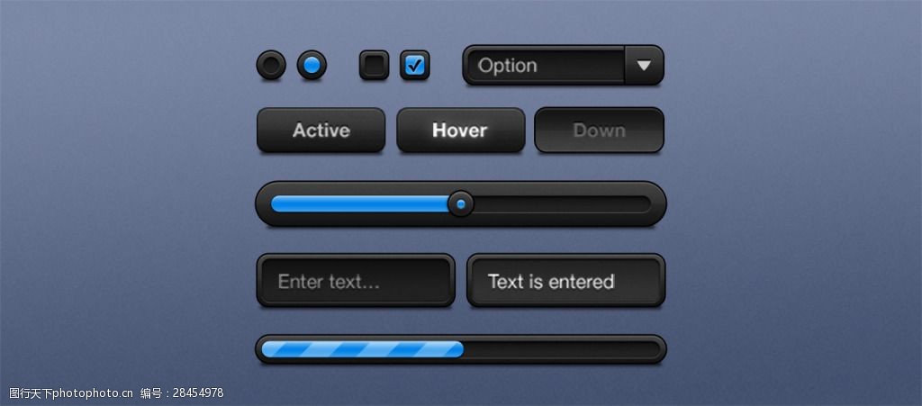 蓝黑色网页ui复选框搜索框进度条素材图片-图行天下图库