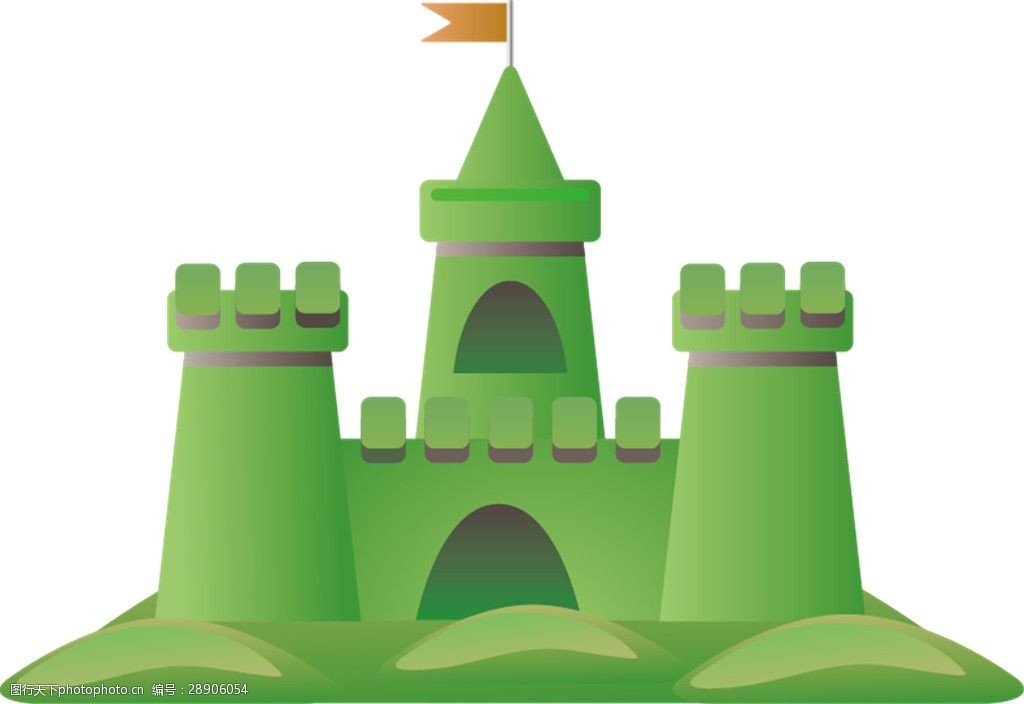绿色卡通城堡图案