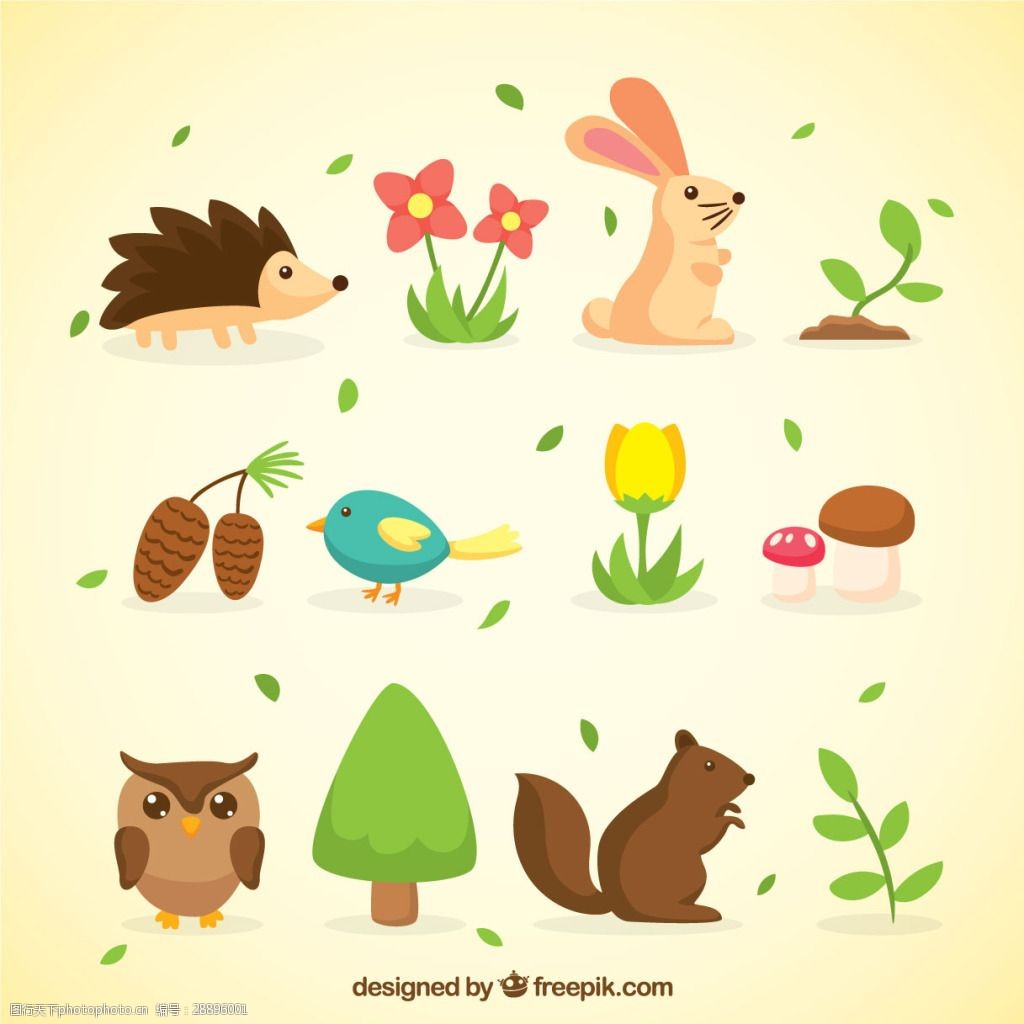关键词:可爱卡通简笔画矢量素材图标元素 植物 动物 兔子 兰花 松鼠