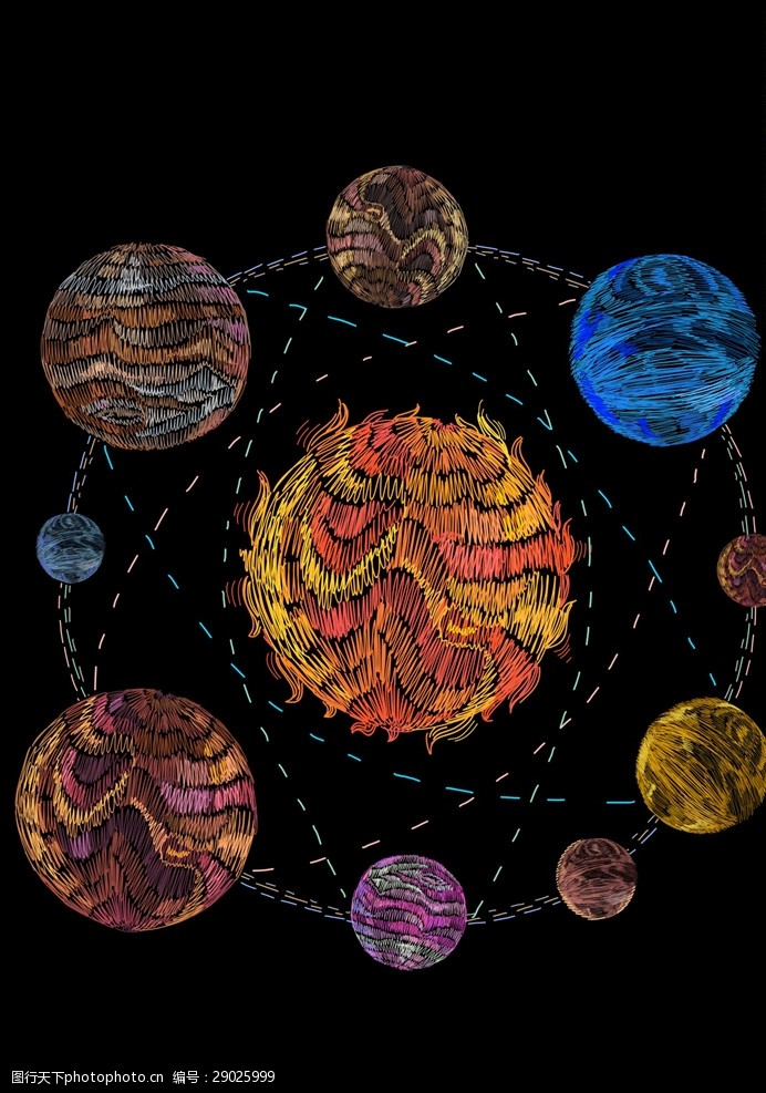 太阳系刺绣矢量图下载