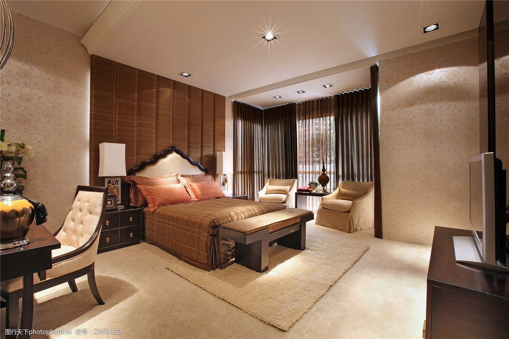 现代奢华丝质床品卧室室内装修效果图