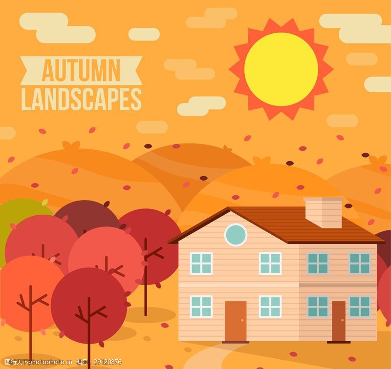 关键词:秋季郊外房屋风景矢量素材 秋天 秋季 郊外 房屋 风景 太阳