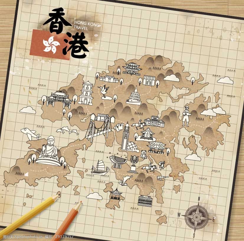 关键词:复古时尚香港旅行地图 创意 复古 时尚 香港 旅行 地图 手绘