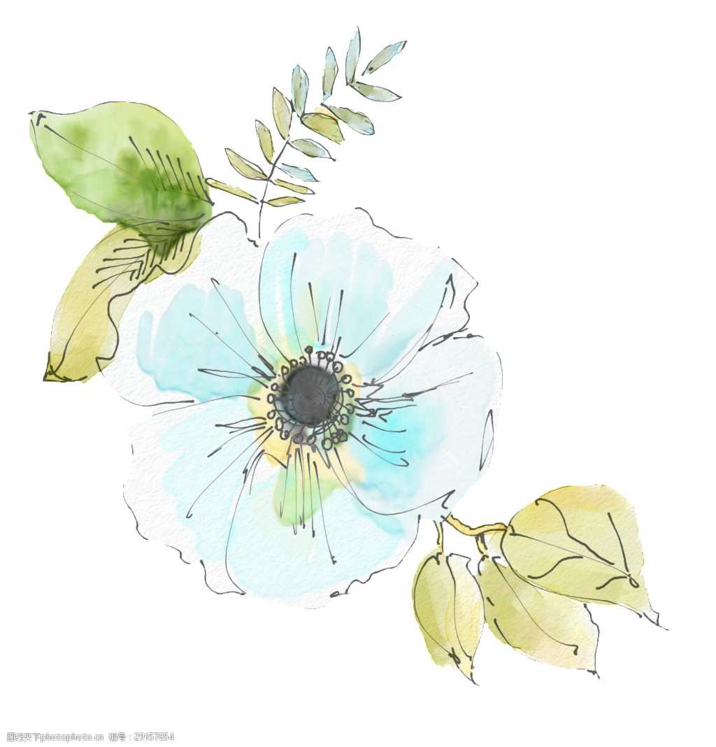 天蓝花蕊卡通透明素材