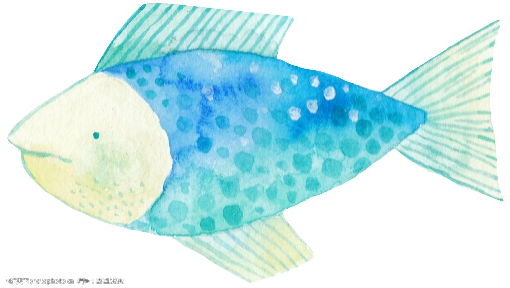 蓝斑小鱼卡通水彩透明素材