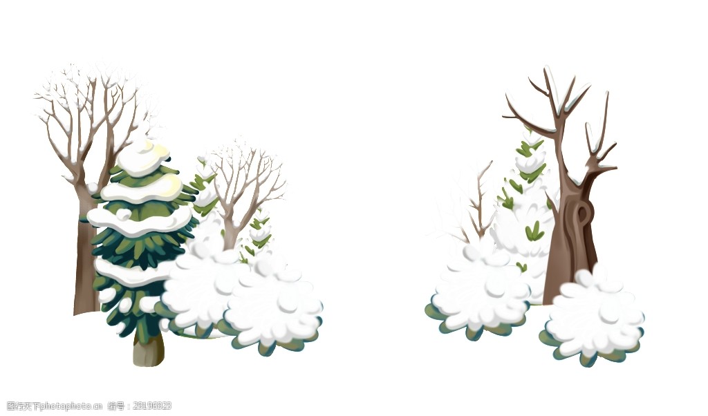 手绘卡通冬季树木素材