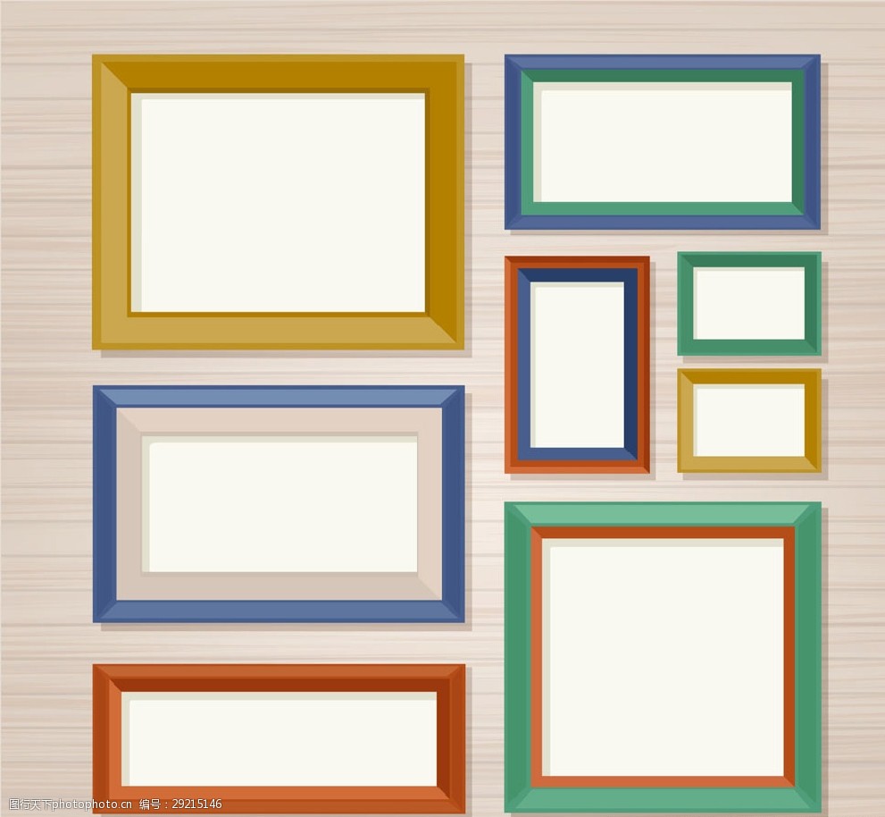 彩色相框矢量 装饰物 墙壁 相框 空白 家居 照片墙 花纹边框相框 设计