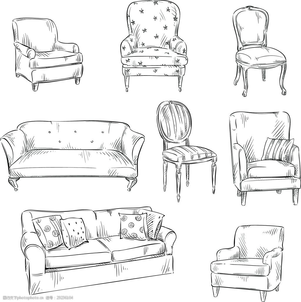 关键词:手绘素描各种沙发和椅子插画 手绘 家具 素描 沙发 椅子 插画