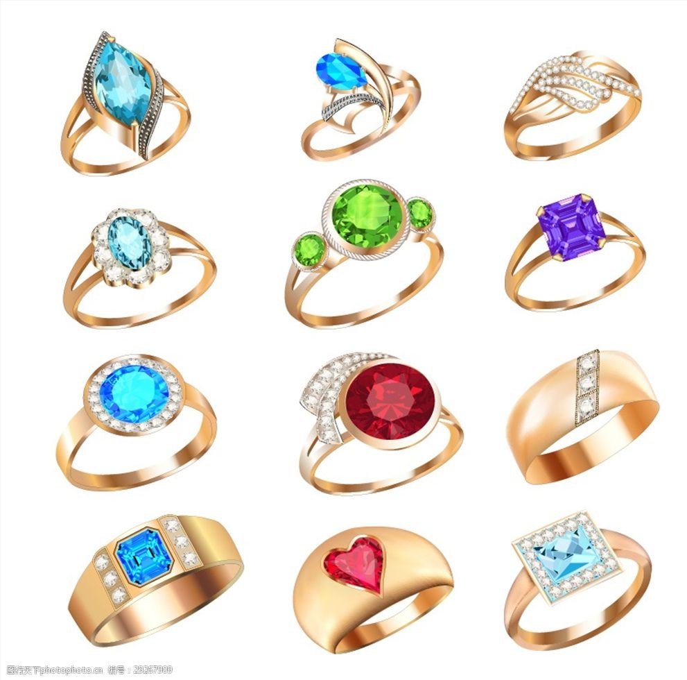 铂金钻戒矢量素材 蓝宝石 戒指 绿宝石戒指 钻石戒指 钻石首饰 设计
