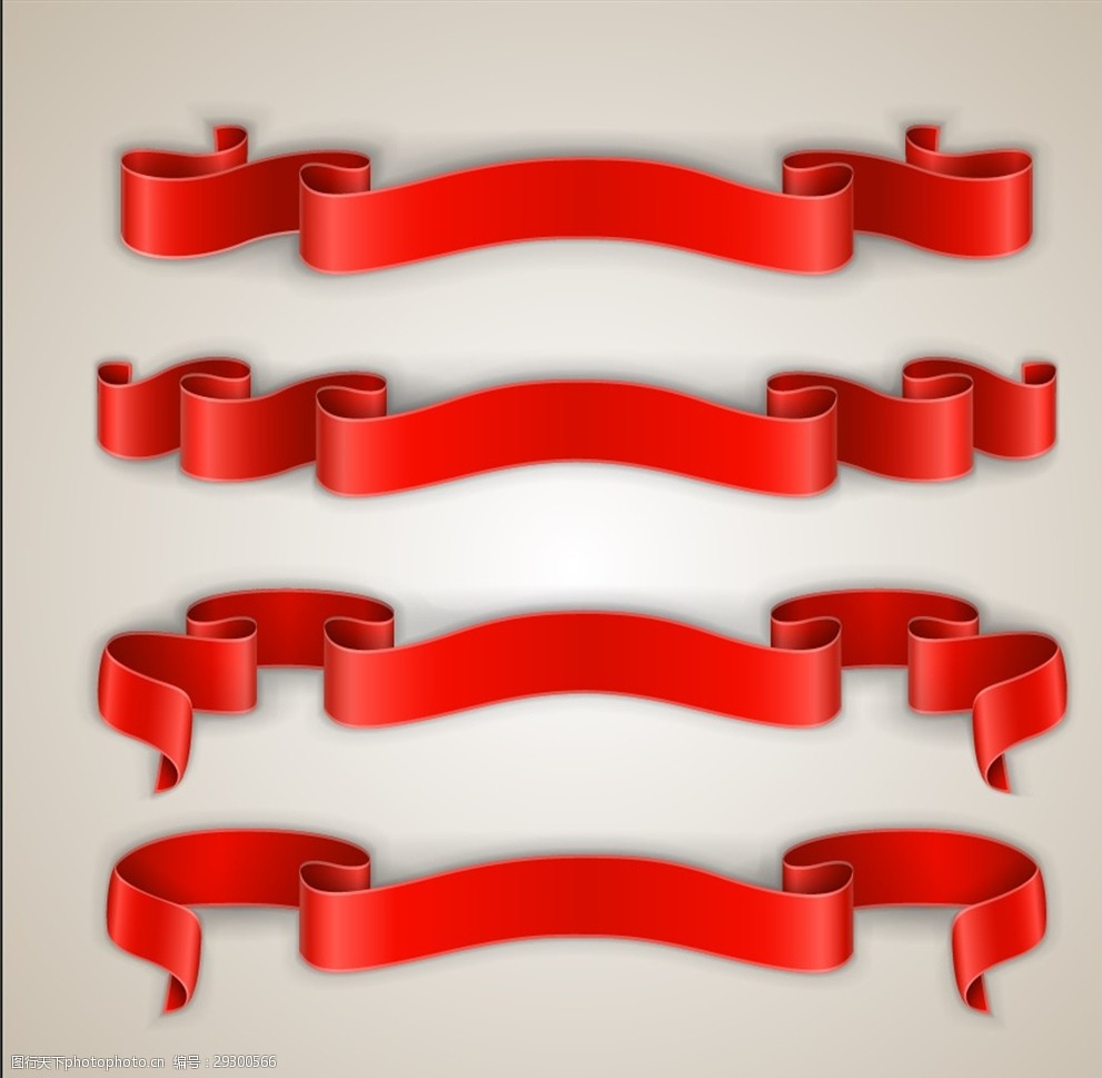 多种形状的红色绸带矢量标签