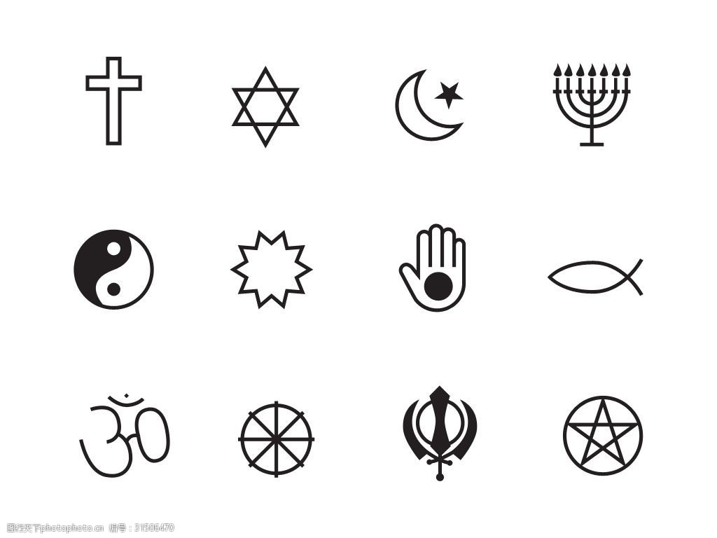 12个流行的宗教的图标