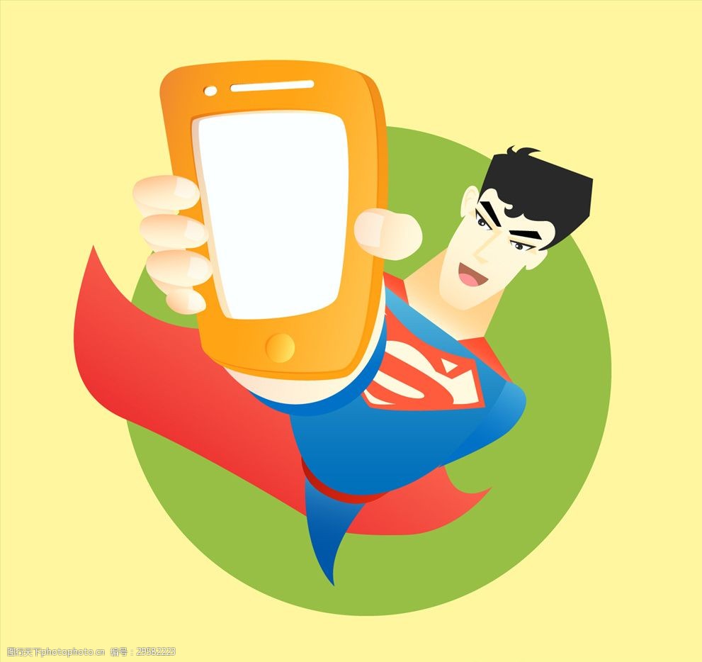 超人卡通形象拿手机创意画面