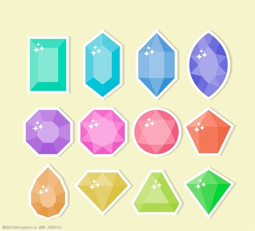 12款彩色宝石贴纸矢量素材
