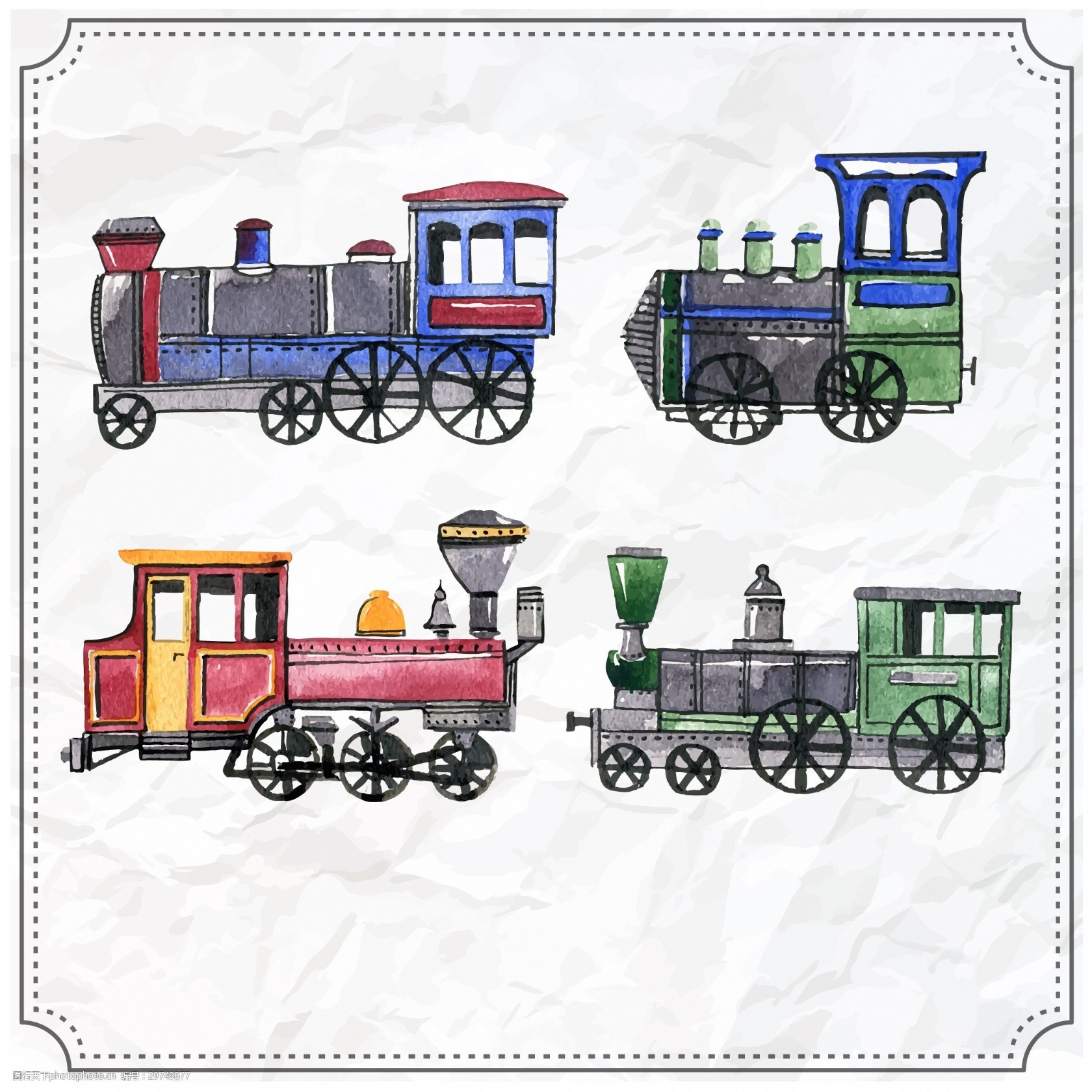 关键词:水彩绘卡通蒸气火车插画 交通工具 卡通 火车 插画 复古 水彩