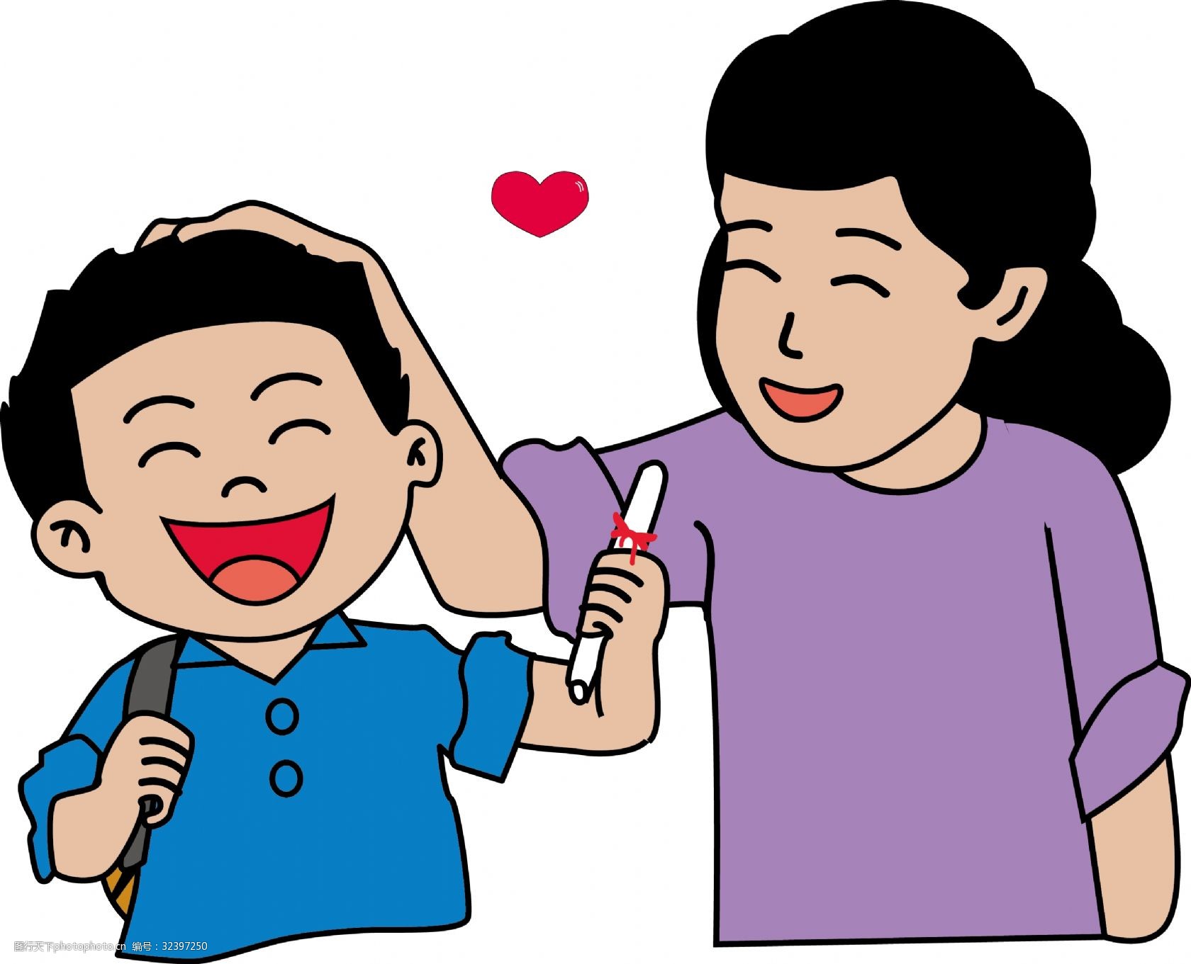 母亲节教育培训矢量手绘母亲抚摸表扬孩子母爱卡通形象