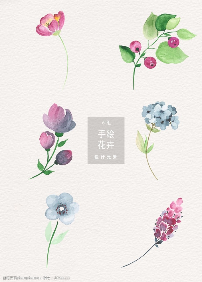 唯美手绘水彩花卉素材