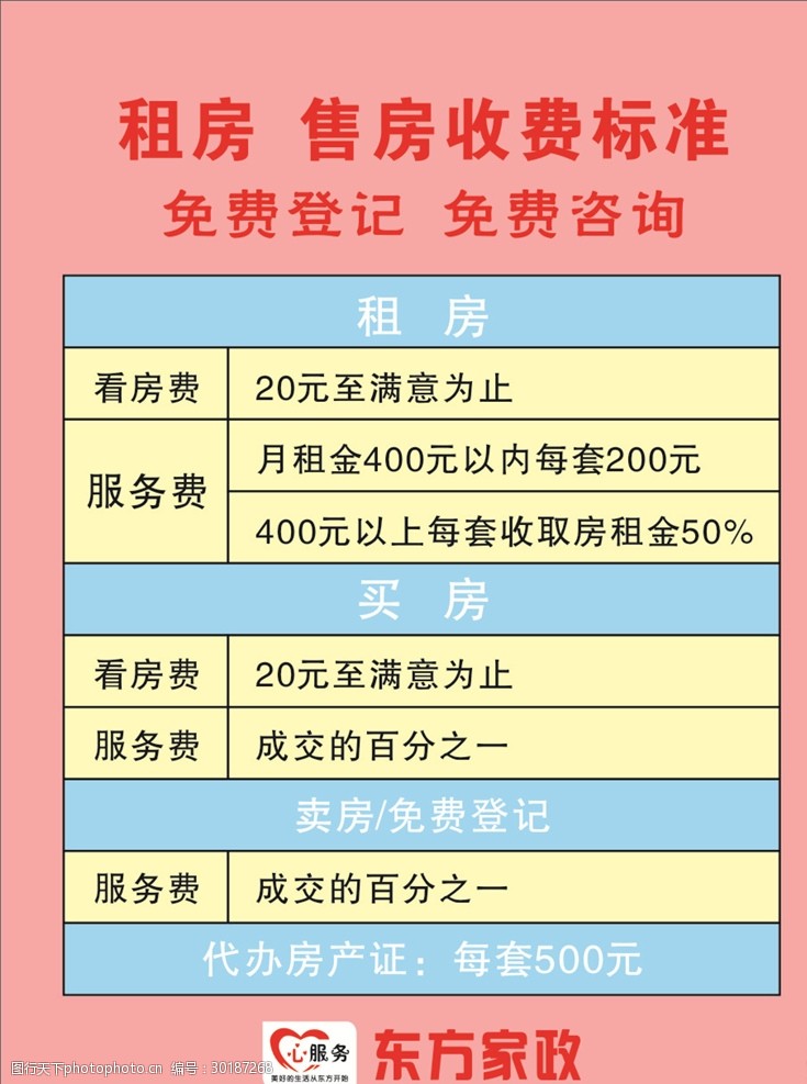 租房售房收费标准