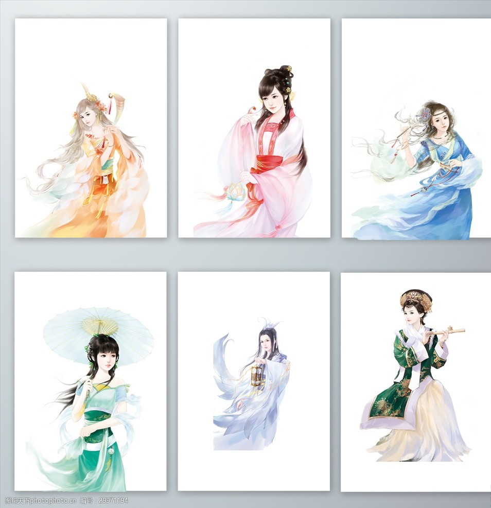 手绘古典美女png免抠素材