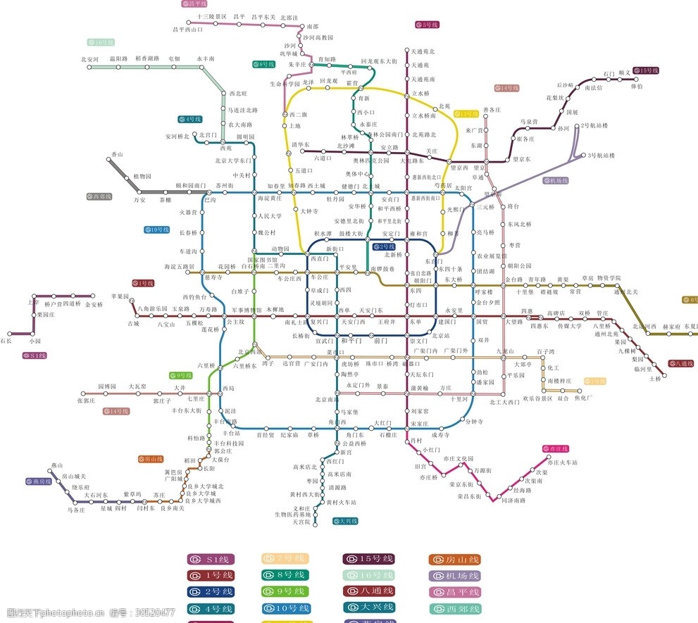 最新北京地铁图分布图