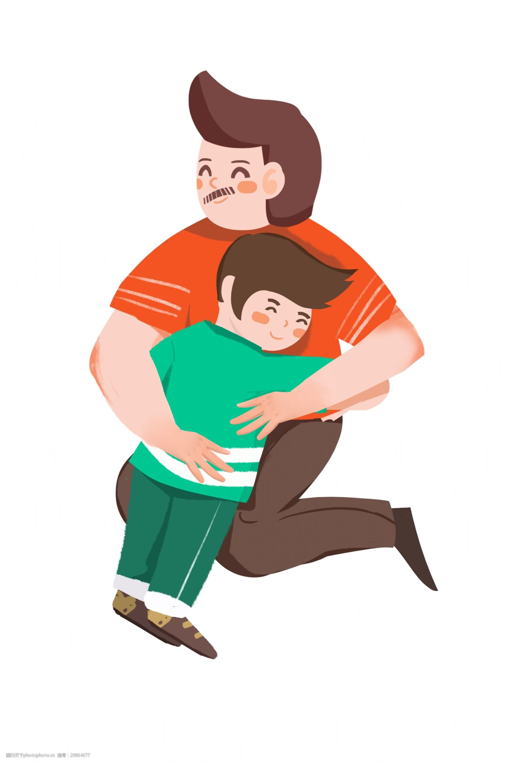卡通 装饰 可爱 孩子 父亲节 手绘 父子 拥抱 父亲 扁平风 男孩