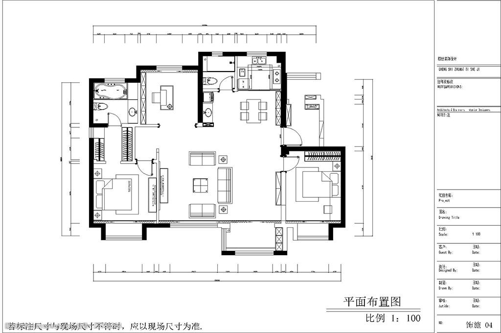 关键词:源墅家装平面图 cad 平面图 三室两厅 书房 平面布置图 两卫