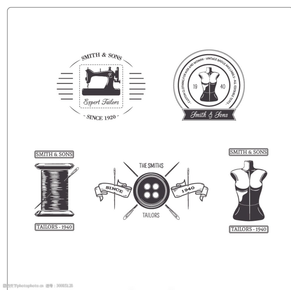 复古裁缝徽章 标志 葡萄酒 标签 徽章 复古 缝纫 国徽 裁缝 图案 设计