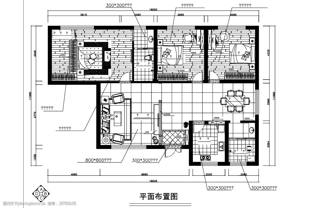 关键词:北欧风三室一厅家装平面图 室内设计 家装 平面图