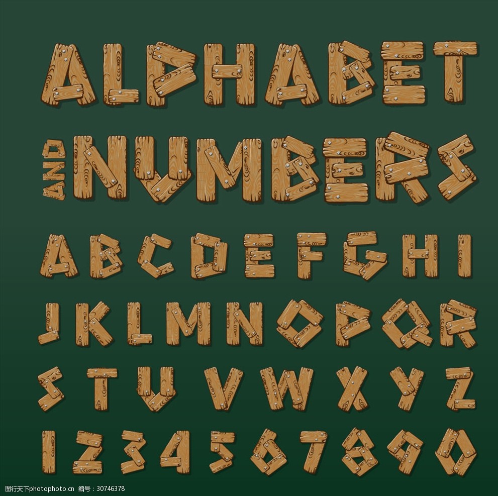 26个木制英文字母和10个数字