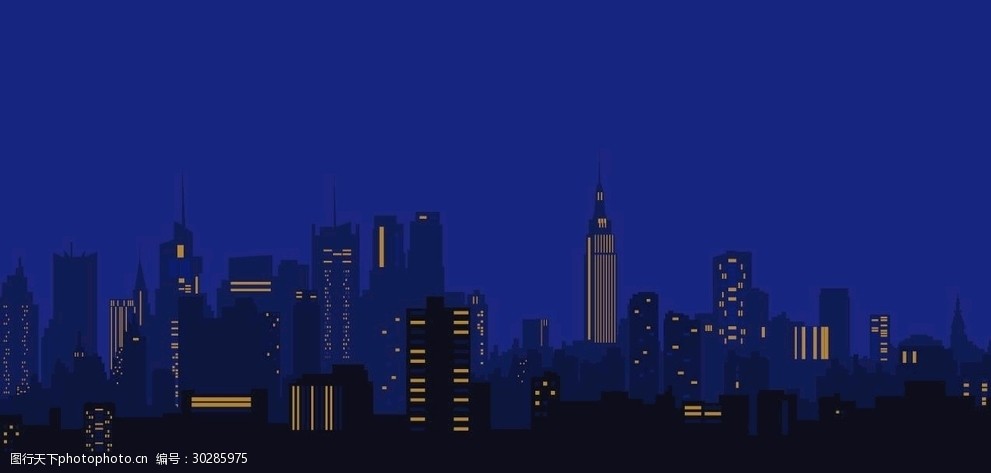 矢量城市建筑夜景剪影素材