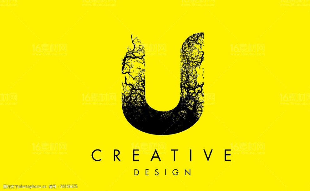 颓废树枝剪影LOGO英文U