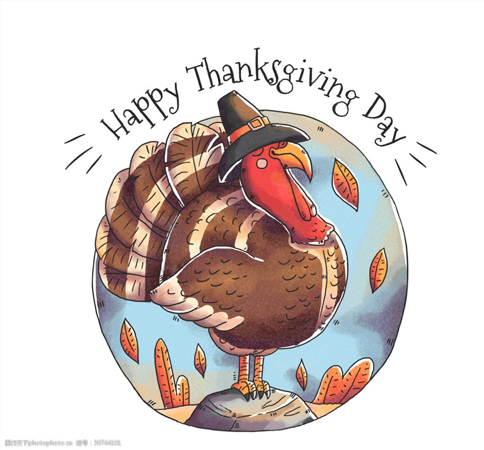thanks giving day 彩绘 感恩节 火鸡 树叶 秋季 设计 文化艺术 绘画