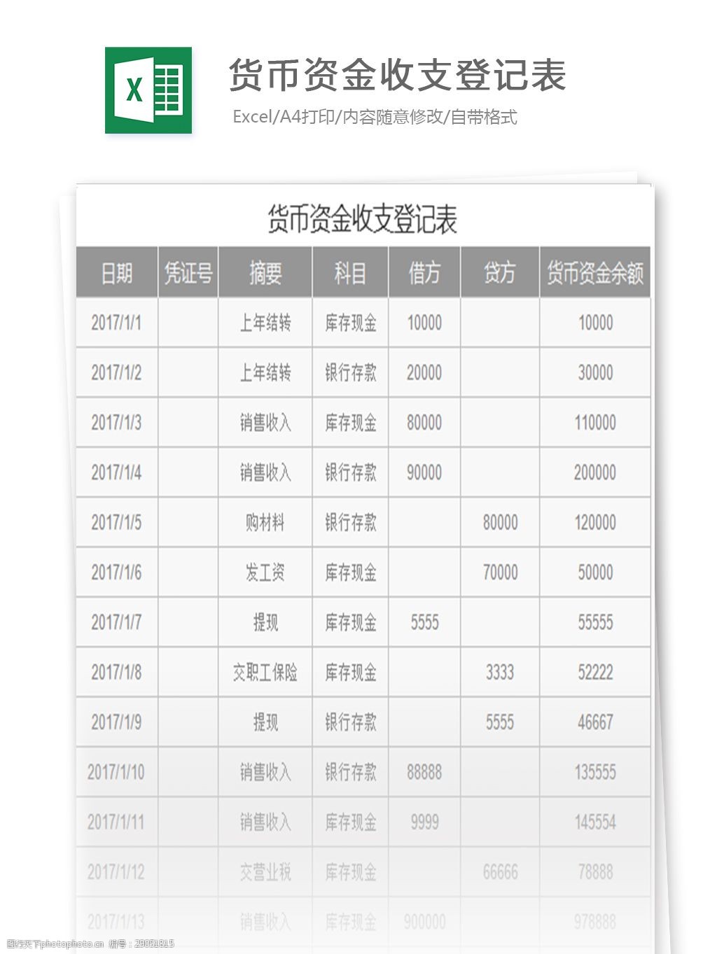 貨幣資金收支登記表