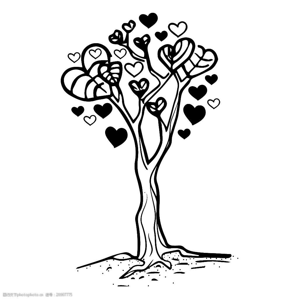 黑白手绘树木爱情矢量素材