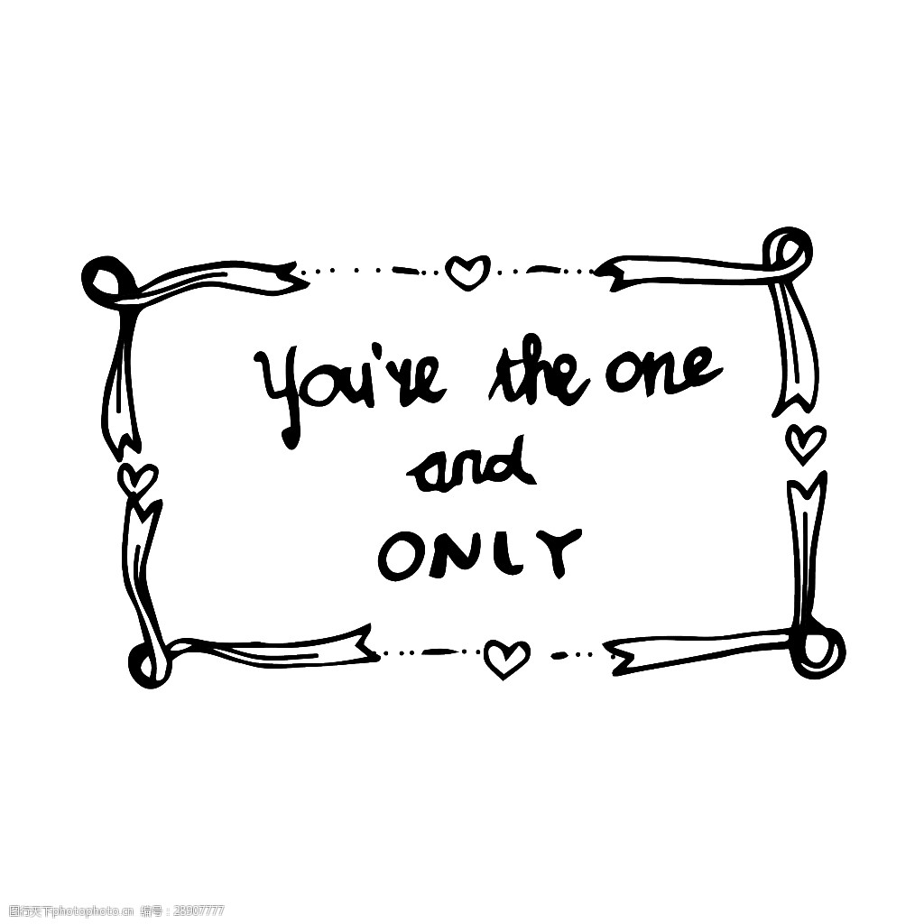 黑白手绘英文爱情矢量素材