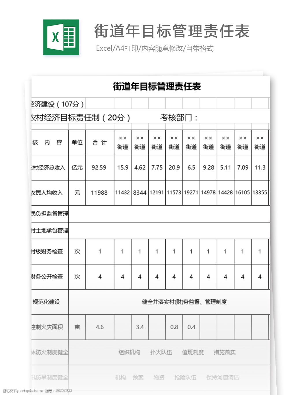 街道年目標管理責任表 表格模板 圖表 表格設計 表格 excel 財務報表