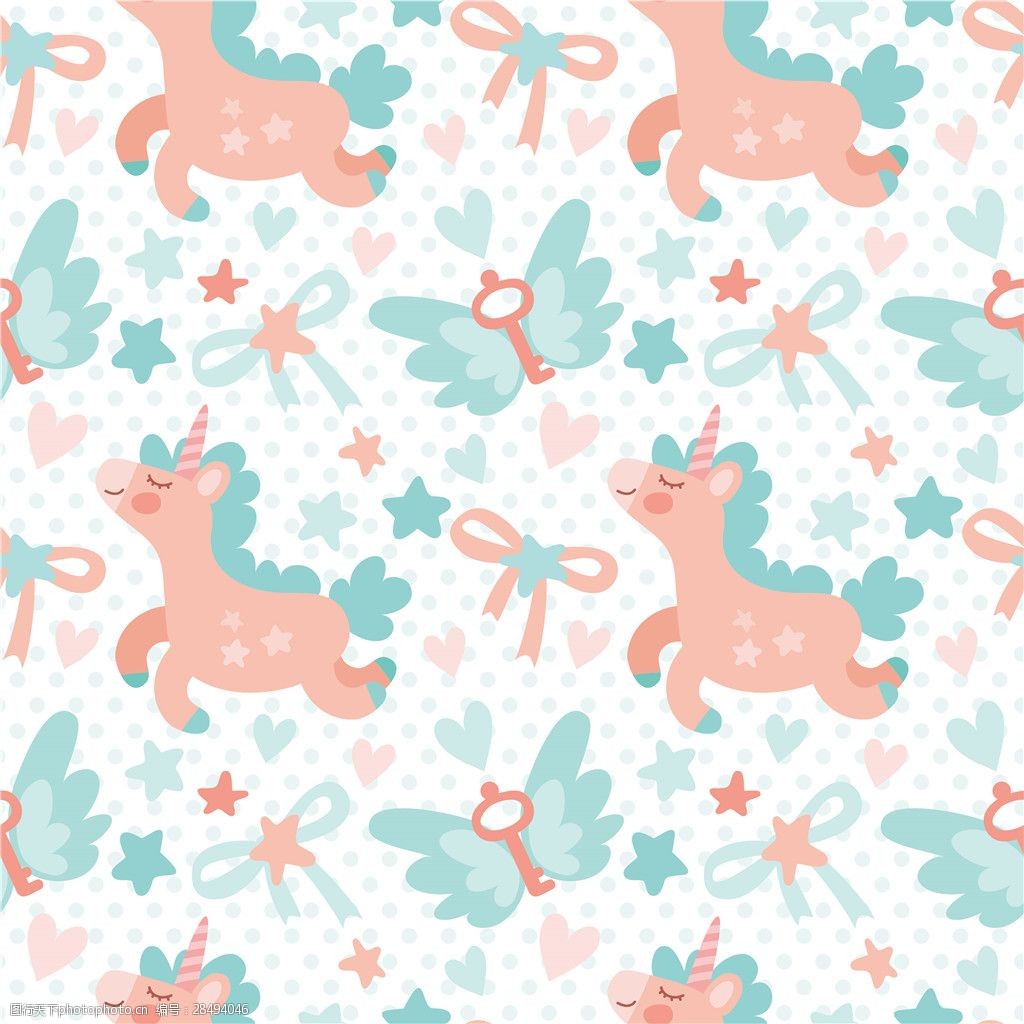 清新可爱独角兽壁纸图案装饰设计图片-图行天下图库