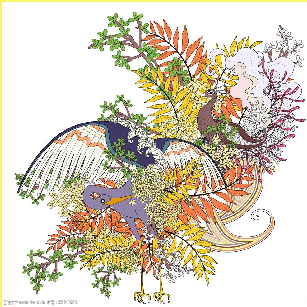 手绘民族风动物花纹矢量图下载