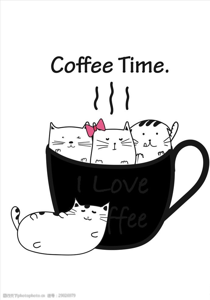 卡通猫咖啡杯矢量图下载