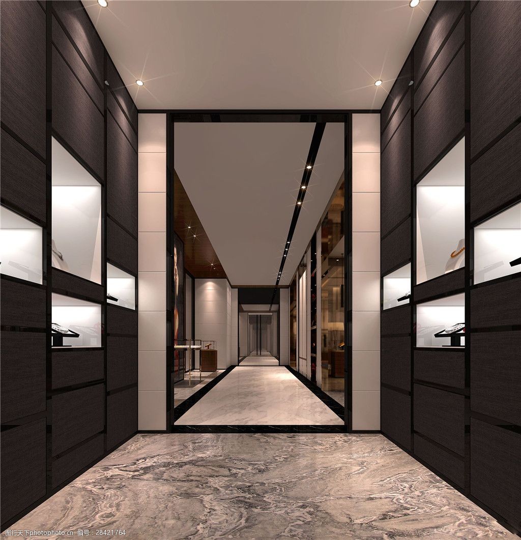 室内设计走廊黑色收纳柜效果图