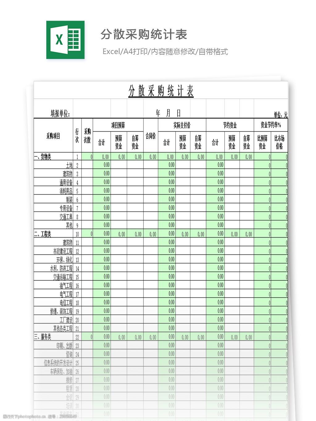 分散采购统计表图片