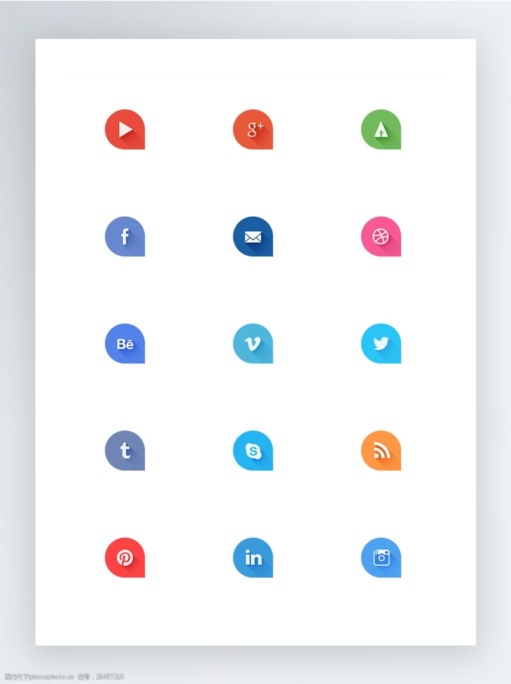 水滴效果的扁平化社交網站圖標集