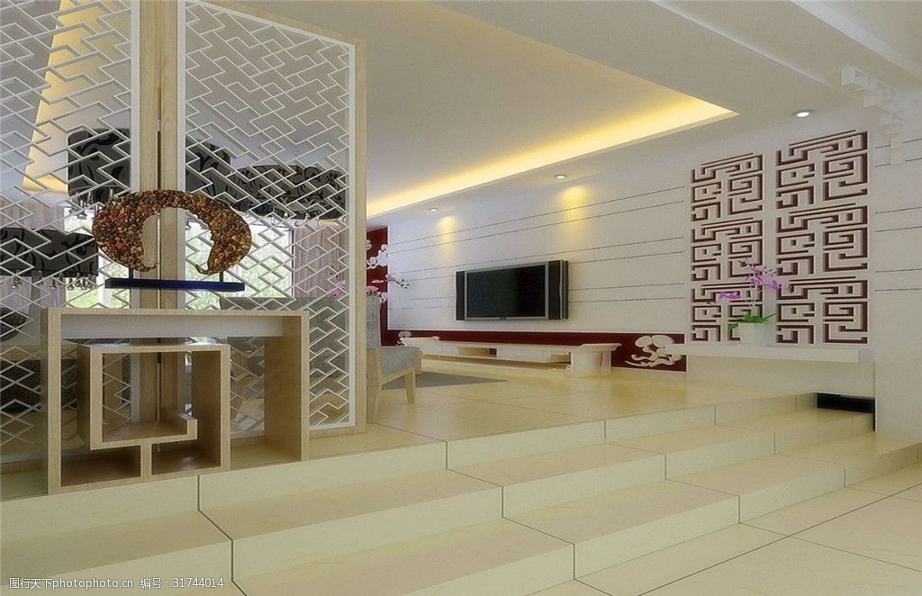 关键词:简欧风格客厅白色屏风效果图 简欧      台阶 白色屏风