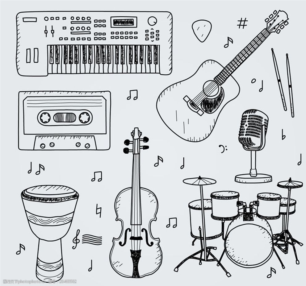 7款手绘乐器设计矢量素材