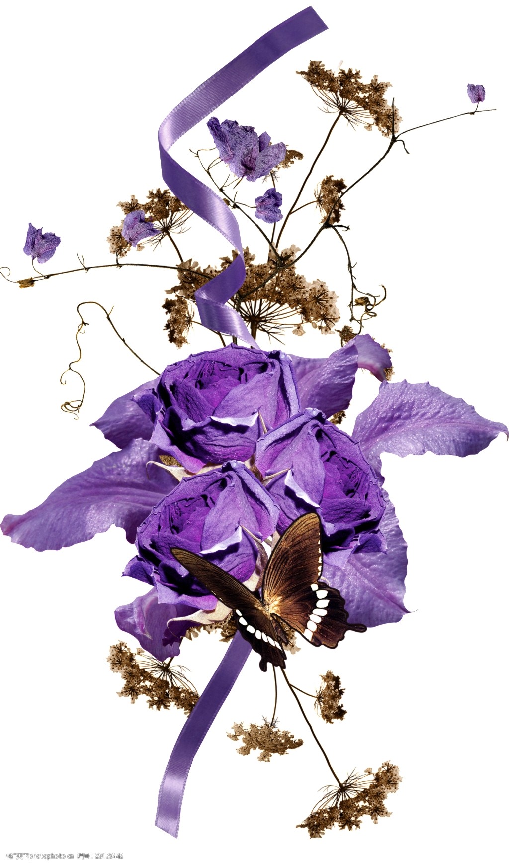 手绘大气高雅干花花束png透明素材