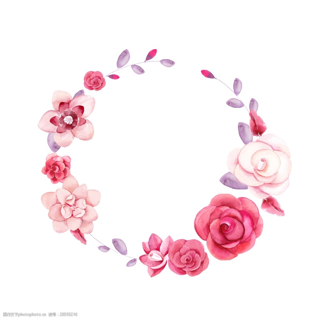 手绘玫瑰花花环png透明素材