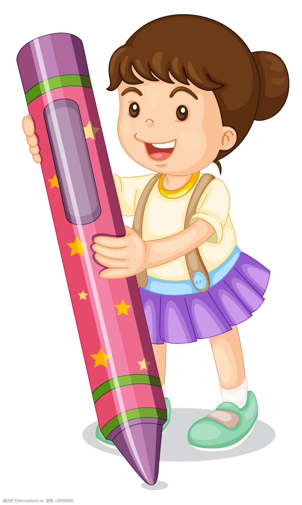 卡通女孩铅笔png元素素材